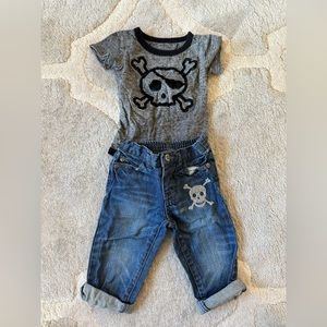 Amy Cole - Skull & Crossbones Jean/Onesie Set - Size 6m